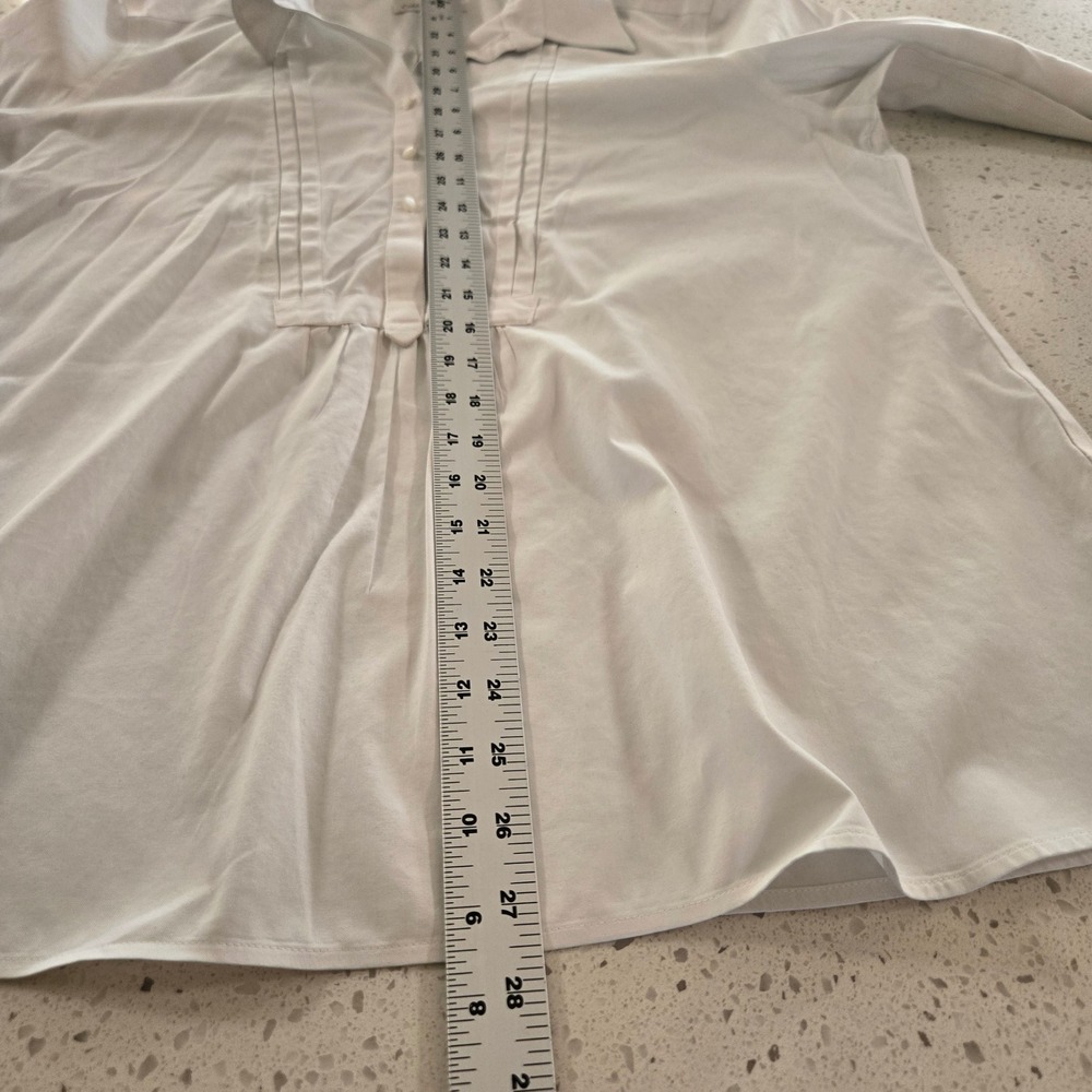 Coldwater Creek Shirt Womens  PL Petite Large White Cotton Pleated Long Sleeve - Picture 4 of 10